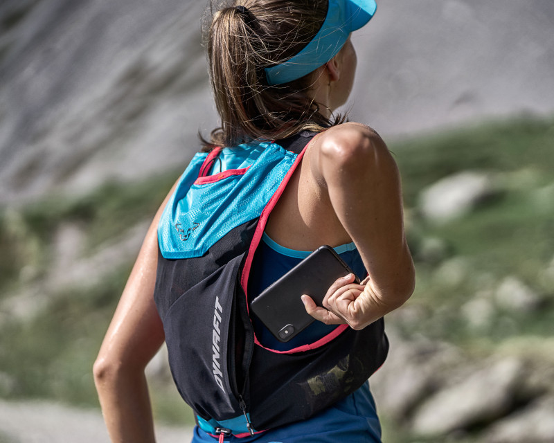 DYNAFIT Trail Running Backpack from the Summer Collection 2020 with exterior pocket to stash a mobile phone